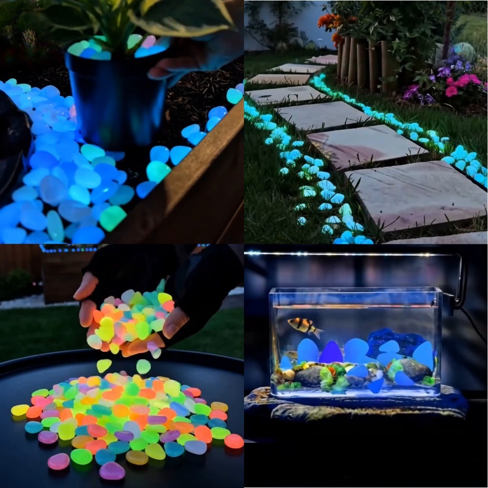 Aquarium Led Light - Karanlıkta Parlayan Renkli Taşlar, Bahçe Taşları,