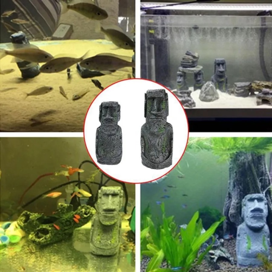 Aquarium Fish Artificial - Paskalya Adası Taş Heykeli Reçine Dekorasyon